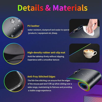 15W Wireless Charging Mouse Pad - Large RGB Gaming Desk Mat (31.4"x12"), Waterproof Leather Mousepad with Phone Holder, Includes PD Adapter & USB-C Cable - for Office & Home, Black