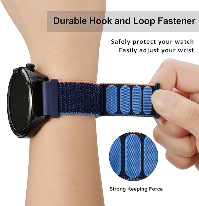 WOCCI 19mm Adjustable Nylon Watch Band, Quick Release Sport Loop Strap (Navy Blue)