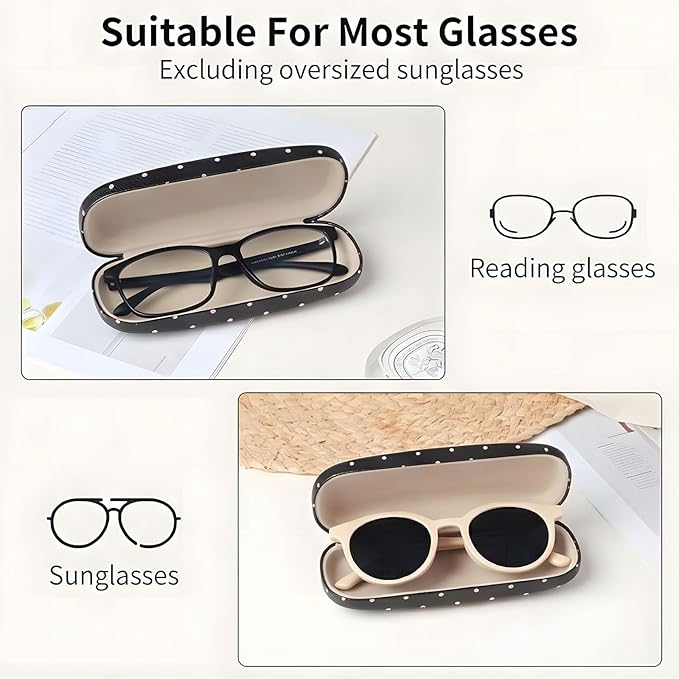 Glasses Case Hard, Cute Sunglasses Case for Women Leather Protective Case for Eyeglass with Cleaning Cloth
