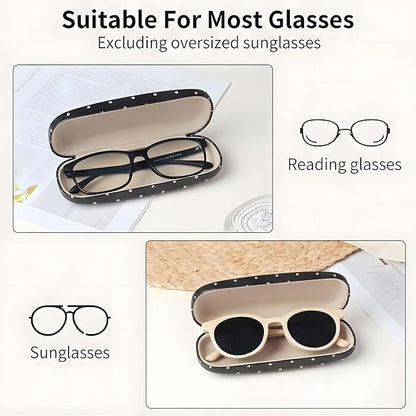 Glasses Case Hard, Cute Sunglasses Case for Women Leather Protective Case for Eyeglass with Cleaning Cloth