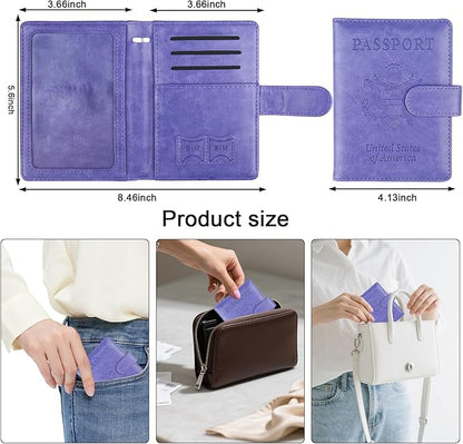 Sizobi Passport Holder for Travel, RFID Passport Cover Wallet for Women Men, Leather Passport Book Card Holder Case for International Travel Must Haves Accessories,Cruise Ship Essentials Gifts, Purple
