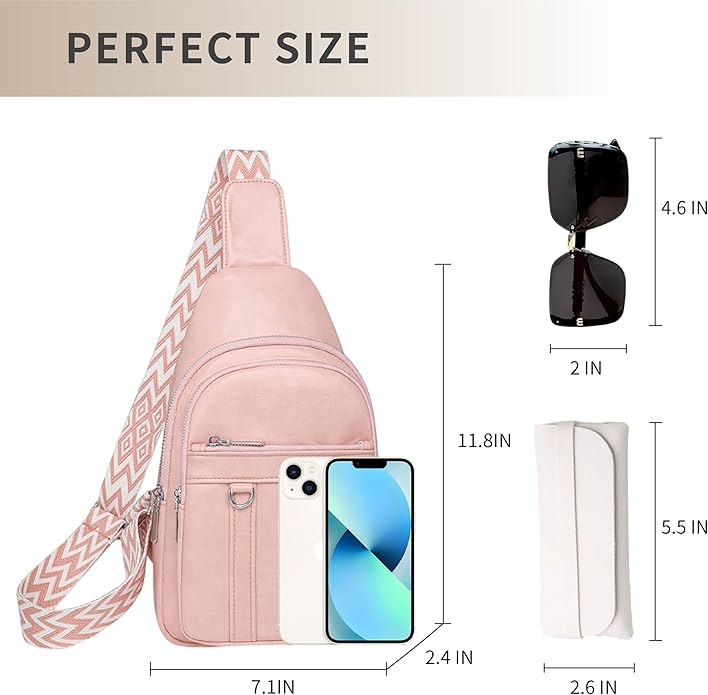 Sling Bag Set, PU Leather Sling Bag, Multi-Zipper Design for Travel, Outdoors, Valentine’s Day Gifts