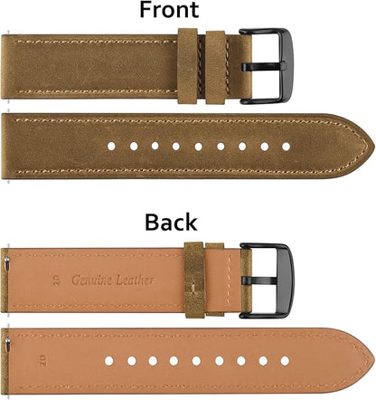 Vancle Quick Release Genuine Leather Watch Band 20mm 22mm Watch Strap, Top Grain Leather Watch bands for Men Women