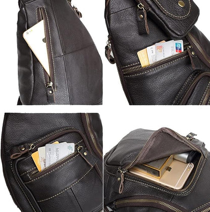 Leather Sling Bag Crossbody Backpack for Men Women Travel Outdoor Sports Hunting Hiking Large Capacity Cool Shoulder Chest Pack Bags Daypack
