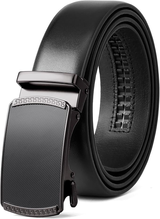 SENDEFN Men's Leather Belt - Automatic Ratchet Slide Buckle, Easy Trim-to-Fit Function, Packaged with Gift Box
