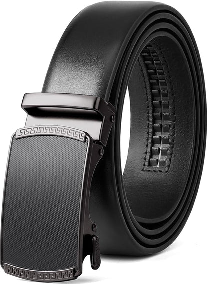SENDEFN Men's Leather Belt - Automatic Ratchet Slide Buckle, Easy Trim-to-Fit Function, Packaged with Gift Box