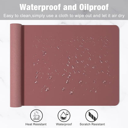 Hsurbtra Desk Pad, 30" x 14" PU Leather Desk Mat, XL Extended Mouse Pad, Waterproof Desktop Blotter Protector, Non-Slip Ultra Thin Large Laptop Keyboard Writing Mat for Office Home, Brick Red