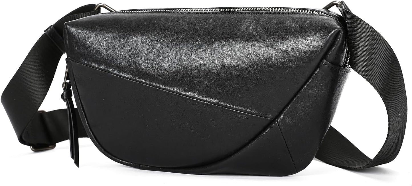 NIUCUNZH Genuine Leather Mens Sling Bag for Women Vintage Small Crossbody Bags Purse for Hiking Travel Chest Daypack
