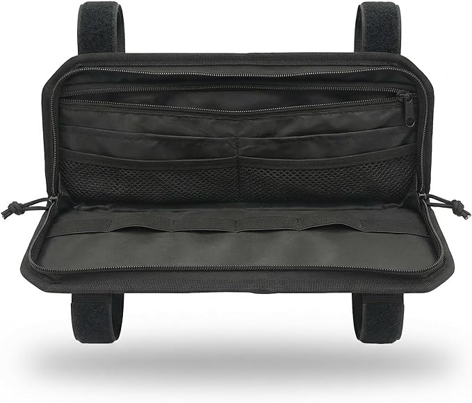 Car Sun Visor Organizer | Multi-Pocket Storage Pouch for SUVs & Trucks | Black Organizer with Double Zippers, Elastic Bands & Glasses Clip | 12.8x7x1.2 Inch