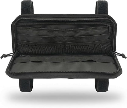 Car Sun Visor Organizer | Multi-Pocket Storage Pouch for SUVs & Trucks | Black Organizer with Double Zippers, Elastic Bands & Glasses Clip | 12.8x7x1.2 Inch