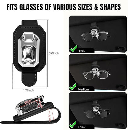 Sunglass Holder for Car Visor, Faux Leather Eyeglass Holder Clip for Car Sun Visor Organizer, Universal One Handed Operation Sun Glass Hanger, Car Interior Accessories for Women Man
