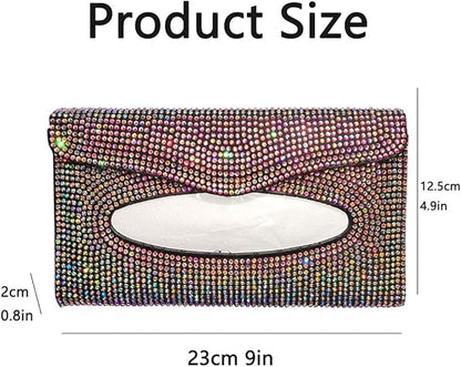 Bling Car Sun Visor Tissue Box Holder Pure Hand-Made Sparkling Crystal Auto Napkin Holder PU Leather Backseat Tissue Case for Women (Silver)
