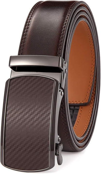 Lingli Men's Belt,Ratchet Dress Belt with Automatic Buckle Brown/Black-Trim to Fit-35mm wide