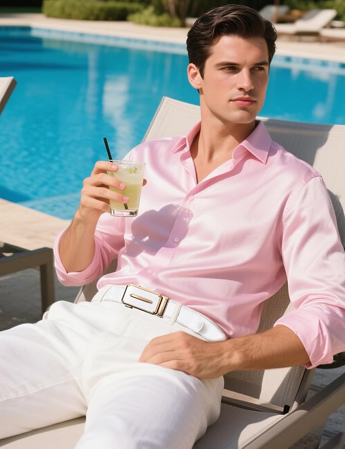 Barry.Wang Mens Belts Leather Ratchet Automatic Buckle Slide Click 1 3/8" Designer Dress Fashion Classic Casual Work Business