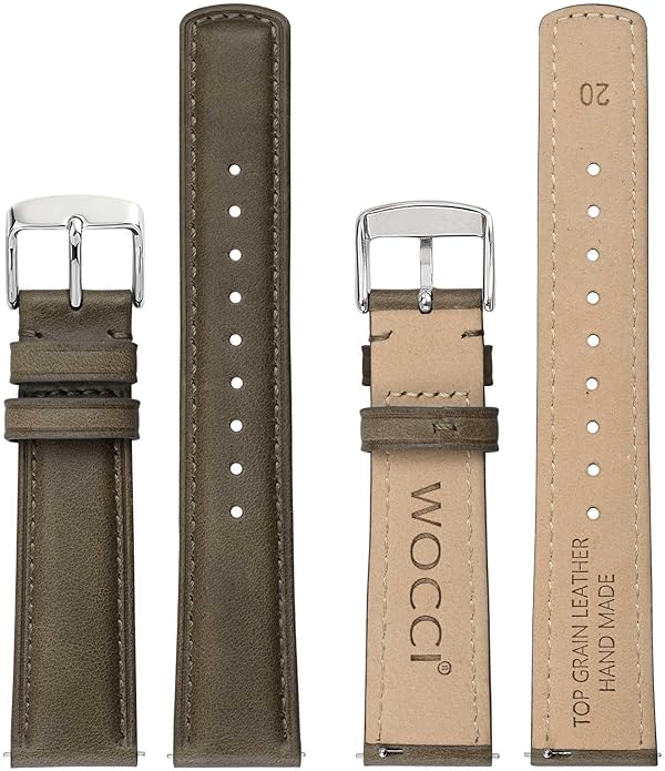 WOCCI Quick Release Watch Band, Distressed Genuine Leather, Stainless Steel Buckle, Strap Width 18mm 19mm 20mm 22mm 24mm