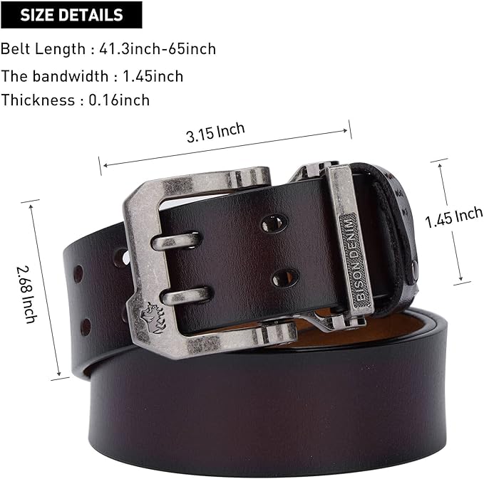 BISON DENIM Men's Belts Leather Dress Genuine Leather Classic Heavy Duty Buckle Belt Casual for Jeans