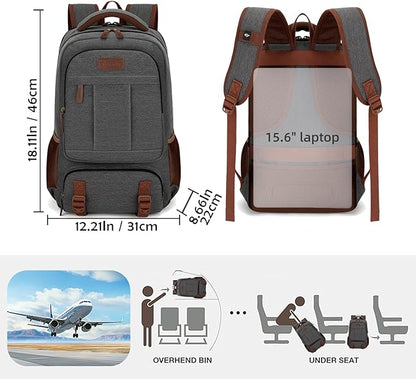 Tzowla Canvas Laptop Backpack, Bag for Men Women,Travel Work Rucksack Fits 15.6 Inch Laptop, Large Capacity Bookbag(Dark Grey)