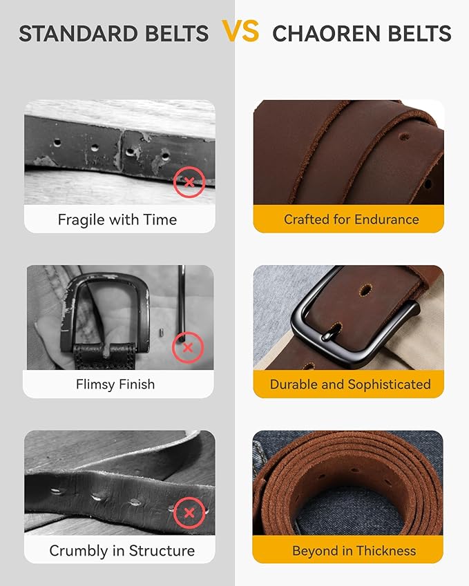 CHAOREN Full Grain Leather Belt for Men, Work Belts for Men Heavy Duty, Daily Wear for Jeans Pants