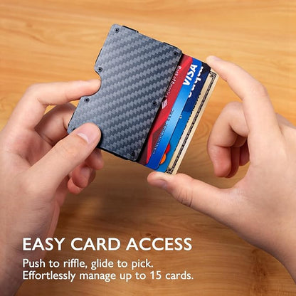 RUNBOX Slim Wallet for Men - RFID Blocking Metal Card Holder with Money Clip,Minimalist Thin Front Pocket Wallet, Holds 15 Cards,Gifts for Men,Men's Accessories