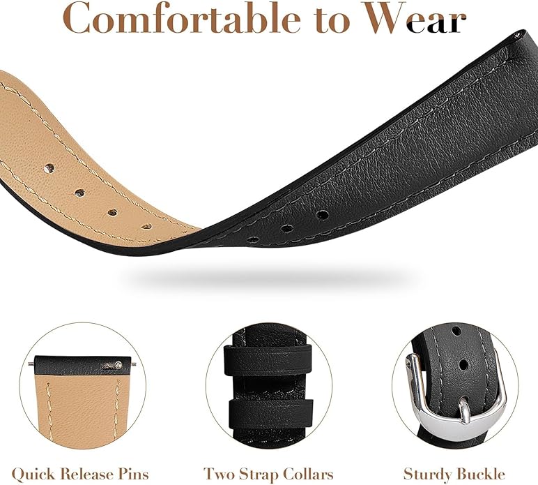 18mm Slim Leather Band Compatible with Garmin Venu 3S 41mm/Venu 4 41mm/Venu 2S/Vivoactive 4S/Vivomove 3S/Forerunner 255S/Forerunner 265S, Quick Release Thin Narrow Soft Strap for Women Men