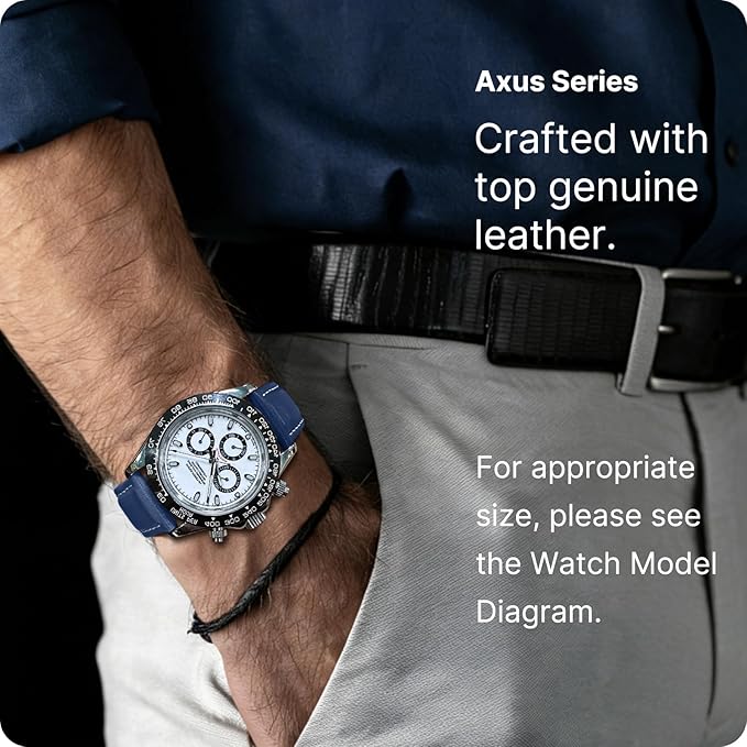 Fullmosa Watch Straps 20mm, Axus Series Leather Strap Replacement Watch Strap with Stainless Steel Metal Clasp for Men Women 14/16/18/20/22/24mm, Dark Blue 20mm