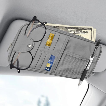 Car Sun Visor Organizer, Auto Accessories Sunglass Holder for Car, Multi-functional Sun Organizer Storage Bag, General Motors Interior Parts Storage Bags are Fit for Cars, SUVs, Trucks (Gray)