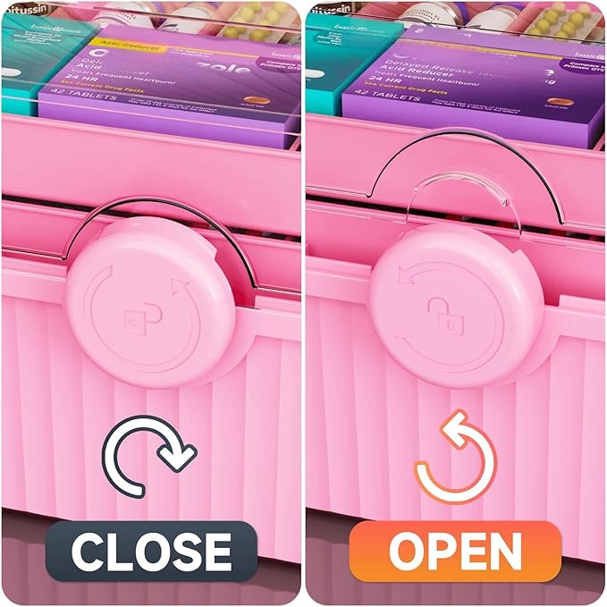 Yieach Plastic Sewing Box Organizer With Handle- Portable Multi-Purpose Sewing Storage Organizer for Cabinet,Pink Medicine Container Storage and Tool Boxes or Accessory and Craft Carrying Case