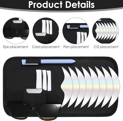 Tyqour Car CD Holder Case PU Leather Vehicle Sun Visor Organizer DVD Storage Holder for Car Visor Case with 8 Storage Sleeves Black