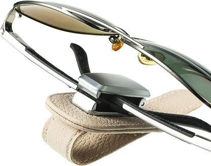 Mudder 2 Packs Sunglasses Holder for Car Universal Visor Sunglasses Holder Clip Leather Eyeglasses Hanger and Ticket Card Clip Eyeglasses Mount for Car(Beige)
