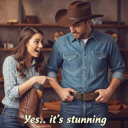 F&L CLASSIC Men's Full Grain Leather Belt Handmade, 1.5 Inch Wide Jeans Dress Belt, Gift Box, USA