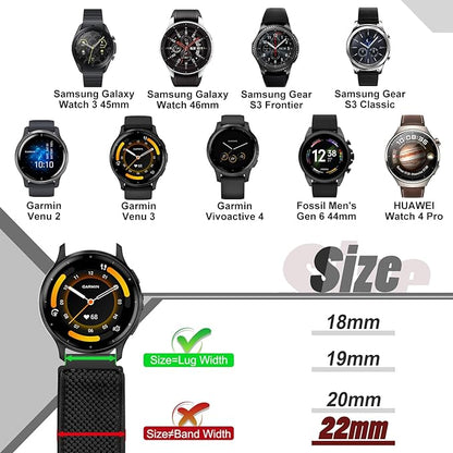 Runostrich 22mm Quick Release Elastic Band Compatible with Samsung Galaxy Watch 3 45mm/Garmin Venu 4 45mm/3 45mm/Venu 2/Vivoactive 4/Forerunner 570(47mm)/255/265/Amazfit Helio/Bip 6/5/Balance 2