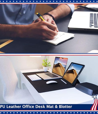 17 X 36 Inch Office Desk Pad Table Protector on Top of Desks PU Leather Desk Blotter Laptop Computer Gaming Under Keyboard Mouse Pad Waterproof Writing Mat Desktop Cover for Women Men Kids Girls Black