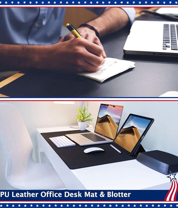 Desk Protector Blotter Pad on Top of Desks PU Leather Office Desk Writing Mat Computer Laptop Gaming Under Keyboard Mouse Pad Desk Decor Accessories Organizer for Women Men Kids Black 16 X 32 Inches