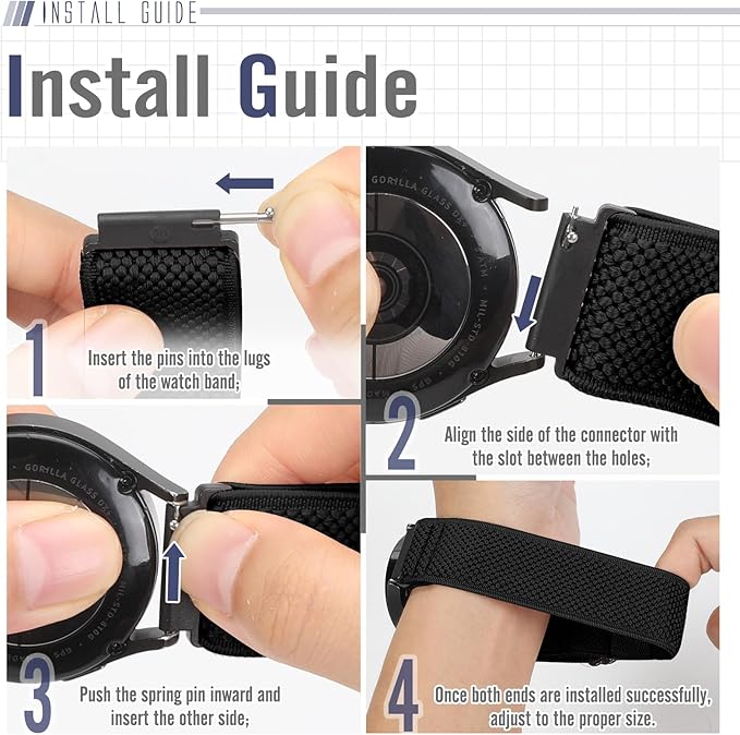20mm Quick Release Elastic Band Compatible with Samsung Galaxy Watch 7 6 5 4 40mm 44mm/Garmin Vívoactive 6/5/3/3 Music/Forerunner 570 42mm/55/158/165/245/645/Amazift Active 2/Active/T-Rex 3 Pro 44mm