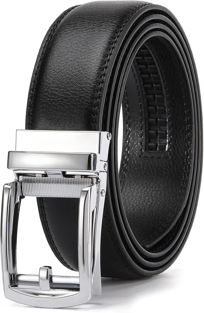 GAEKEAO Ratchet Belt for Men Genuine Leather 1 3/8" - Micro-Adjust Buckle Trim to Fit Dress Belt Casual to Formal Gift Boxed