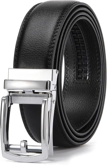 GAEKEAO Ratchet Belt for Men Genuine Leather 1 3/8" - Micro-Adjust Buckle Trim to Fit Dress Belt Casual to Formal Gift Boxed