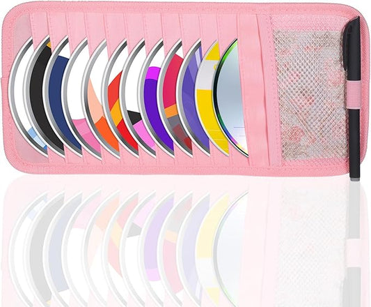 Car CD Case Holder, DVD Vehicle Visor Storage Orangizer Vehicle Sun Visor Organizer Large Capacity CD Case With 12 DVD Storage Sleeves, Mesh Pocket, Pen Holder And Elastic Strap, Pink Canvas Material