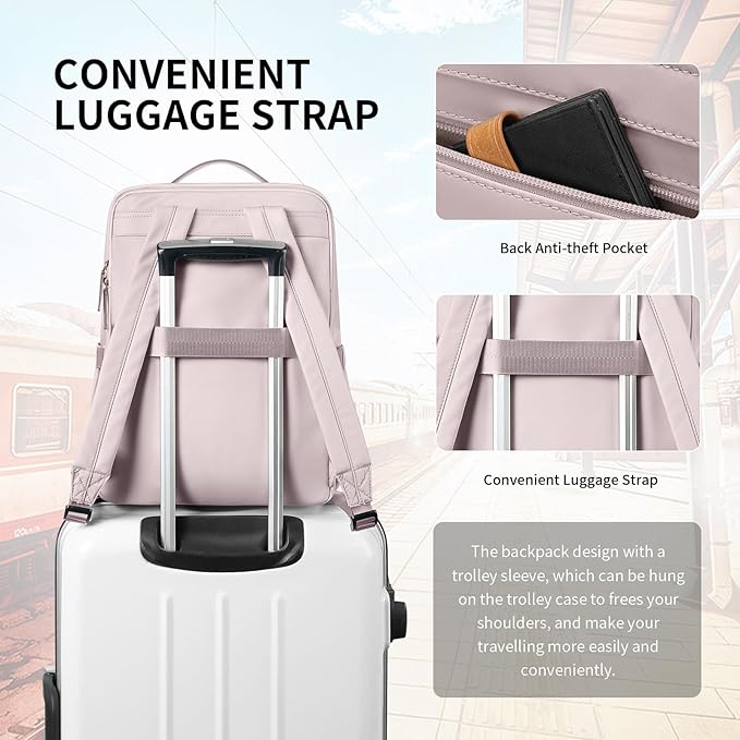GOLF SUPAGS Stylish Laptop Backpack for Women Airline Approved Perfect for Work College and Travel Multi-Functional Casual Daypack Fits 14 Inch Notebook (Pinkish Grey)