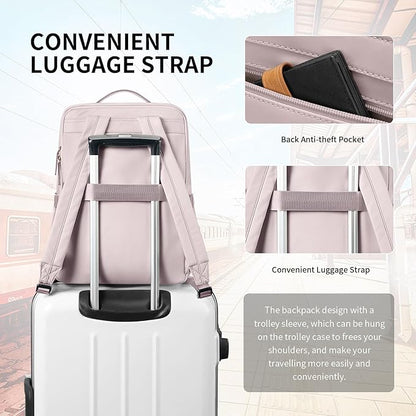 GOLF SUPAGS Stylish Laptop Backpack for Women Airline Approved Perfect for Work College and Travel Multi-Functional Casual Daypack Fits 14 Inch Notebook (Pinkish Grey)