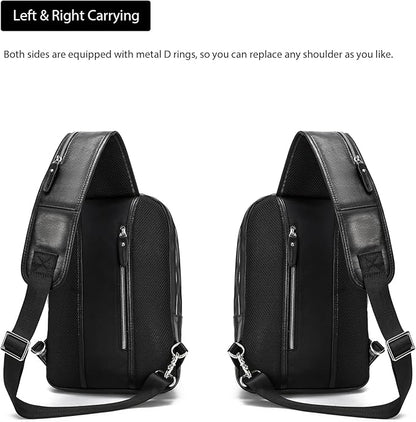 LANNSYNE Full Grain Leather Sling Bag For Men, Crossbody Bag fits 12.9" iPad Crossbody Chest Daypack