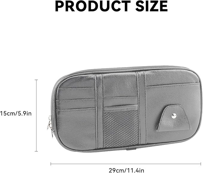 Car Sun Visor Organizer, Sunglass Holder and Storage Pocket, Card Cash Pouch with Multi-Pocket Net Zipper, Case Bag for License Pen Key, Auto Accessories for Truck, SUV, Van (Gray)