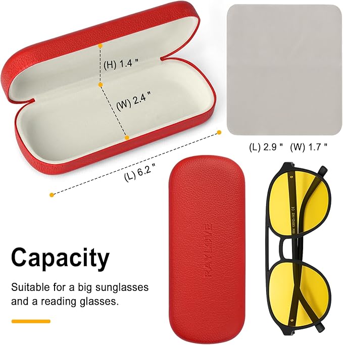 RayLove Glasses Case Hard Shell Eyeglass Case with Cleaning Cloth, PU Leather Protective Eye Glass Cases Fits Most Sunglasses