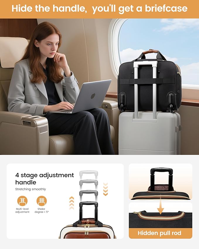 LOVEVOOK Rolling Laptop Bag Women, 17.3 Inch Laptop Briefcase with Wheels for Work Travel Business, Underseat Carry On Luggage Case,Green-Beige
