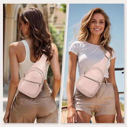 Crossbody Bags for Women Men,Leather Sling Bag Cross Body Backpack for Women, Casual Chest Bag Daypack for Travel Hiking, Pink