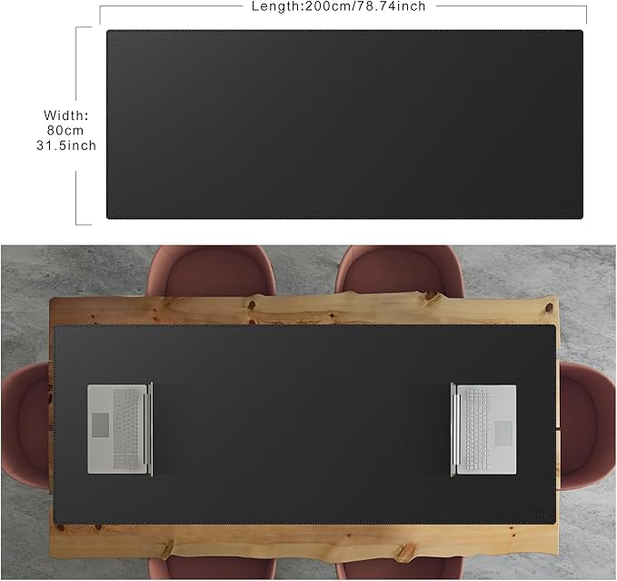 Cacoy 78.7"x31.5" XXL PU Leather Desk Mat, Waterproof Meeting Desk Pad Protector, Large Gaming Computer Mouse Pad, Extended Office Desk Decor, Desktop Cover Mat Conference Table Pads (Black)