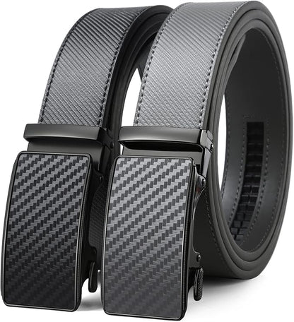 2 Pack Ratchet Belt 1 3/8", Mens leather Dress Belt in Gift Set Size 28"-62" Adjustable waist Trim to Fit