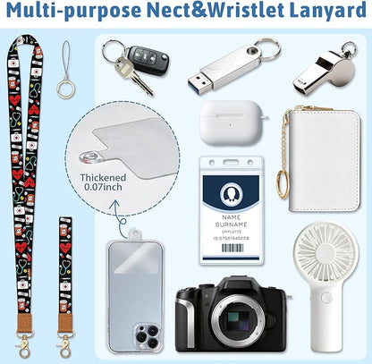 Pharmacy Nurse Lanyard Wallet with ID Badge Holder, RN Small RFID Wallet Women Keychain Wristlet, Slim Credit Card Holder with Zipper Pocket Phone Lanyard Wrist Strap Name Tag Office Teacher Doctor
