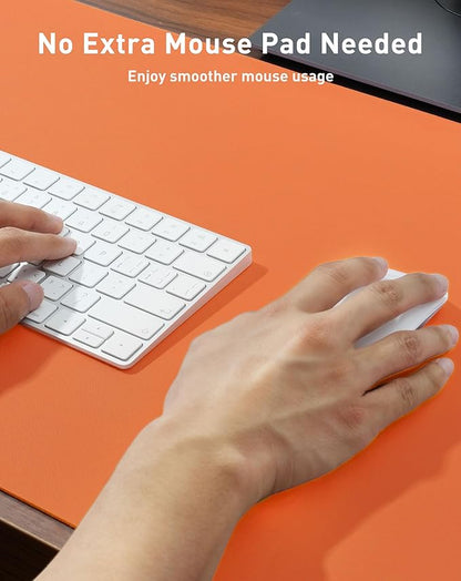 Aothia Faux Leather Desk Mat - Large Mouse Pad, Non-Slip PU Leather Blotter, Waterproof Writing Surface for Office and Home (Orange, 42" x 17")