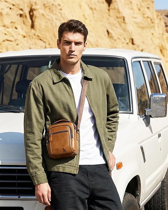 Premium Leather Men's Crossbody -Organized Storage & Durable,Stylish for Daily Carry