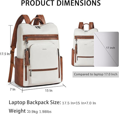 Shrrie Upgraded Large Travel Laptop Backpack with Laptop Compartmetn Fits 17 inch Laptop,Waterproof Vegan Leather Computer Backpack for Women and Men Work Business College